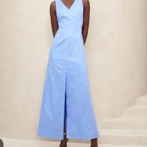 Linen-Blend Seam Bodice Maxi Dress